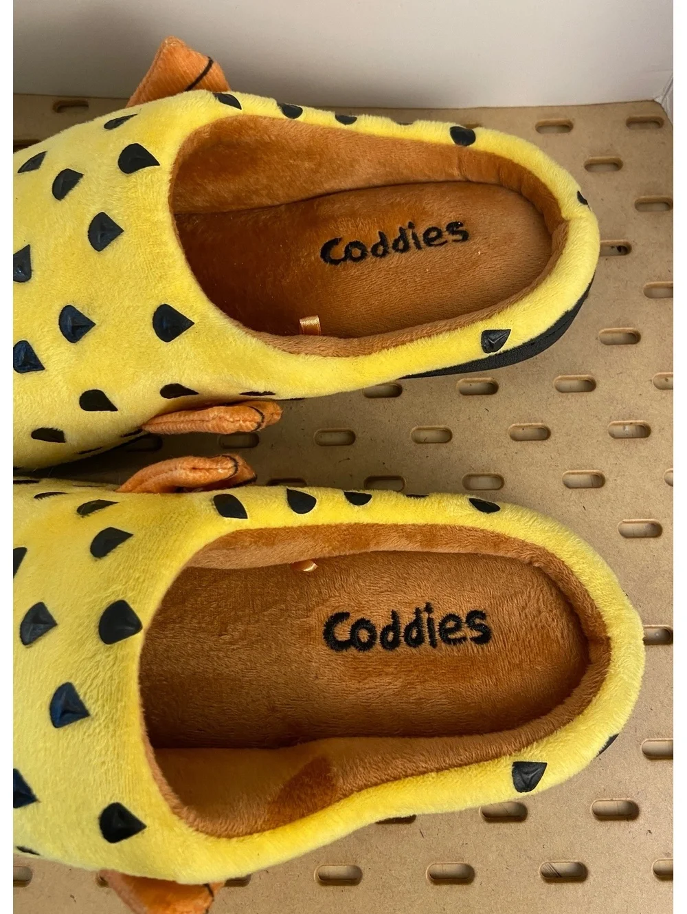 Coddies Yellow Plush Fish Slippers with Black Spots and Orange Fins